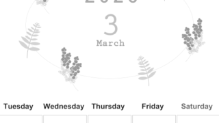 2026年3月縦型モノクロの月曜始まり フラワーイラストのかわいいA4無料白黒カレンダー(2026-00370311)