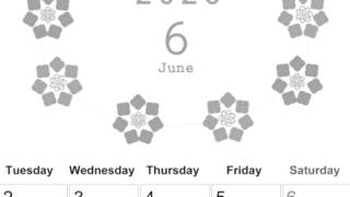 2026年6月縦型モノクロの月曜始まり あじさいイラストのかわいいA4無料白黒カレンダー(2026-00370611)