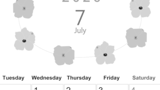 2026年7月縦型モノクロの月曜始まり 花のイラストがかわいいA4無料白黒カレンダー(2026-00370711)