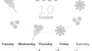 2026年10月縦型モノクロの月曜始まり 花イラストのかわいいA4無料白黒カレンダー(2026-00371011)