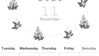 2026年11月縦型モノクロの月曜始まり 花イラストのかわいいA4無料白黒カレンダー(2026-00371111)