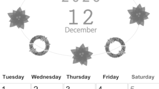 2026年12月縦型モノクロの月曜始まり ポインセチアがかわいいイラストA4無料白黒カレンダー(2026-00371211)