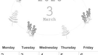 2026年3月縦型モノクロの日曜始まり フラワーイラストのかわいいA4無料白黒カレンダー(2026-00370310)