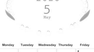 2026年5月縦型モノクロの日曜始まり すずらんイラストのかわいいA4無料白黒カレンダー(2026-00370510)