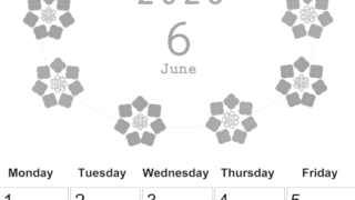 2026年6月縦型モノクロの日曜始まり あじさいイラストのかわいいA4無料白黒カレンダー(2026-00370610)