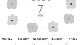 2026年7月縦型モノクロの日曜始まり 花のイラストがかわいいA4無料白黒カレンダー(2026-00370710)