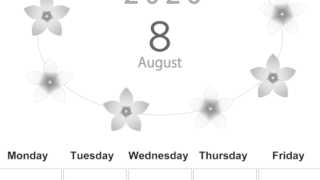 2026年8月縦型モノクロの日曜始まり プルメリアがかわいいイラストA4無料白黒カレンダー(2026-00370810)