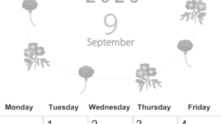 2026年9月縦型モノクロの日曜始まり 花イラストのかわいいA4無料白黒カレンダー(2026-00370910)