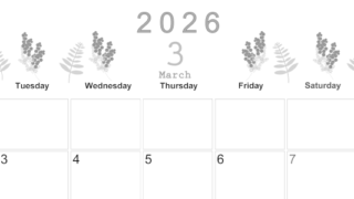 2026年3月横型モノクロの月曜始まり フラワーイラストのかわいいA4無料白黒カレンダー(2026-00370301)