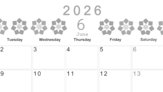 2026年6月横型モノクロの月曜始まり あじさいイラストのかわいいA4無料白黒カレンダー(2026-00370601)