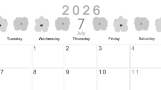 2026年7月横型モノクロの月曜始まり 花のイラストがかわいいA4無料白黒カレンダー(2026-00370701)
