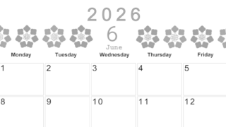 2026年6月横型モノクロの日曜始まり あじさいイラストのかわいいA4無料白黒カレンダー(2026-00370600)
