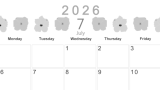 2026年7月横型モノクロの日曜始まり 花のイラストがかわいいA4無料白黒カレンダー(2026-00370700)