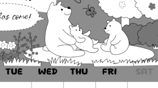 2026年3月縦型モノクロの月曜始まり ポップかわいい白熊イラストのA4無料白黒カレンダー(2026-00380311)