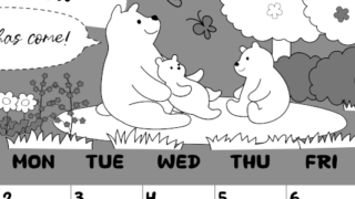 2026年3月縦型モノクロの日曜始まり ポップかわいい白熊イラストのA4無料白黒カレンダー(2026-00380310)