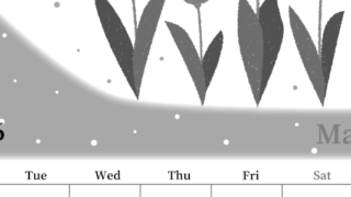 2026年3月縦型モノクロの月曜始まり チューリップイラストのおしゃれA4無料白黒カレンダー(2026-00390311)