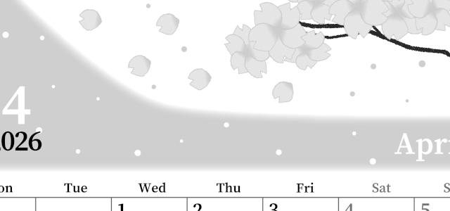 2026年4月縦型モノクロの月曜始まり 春のイラストのおしゃれA4無料白黒カレンダー(2026-00390411)