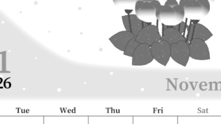 2026年11月縦型モノクロの月曜始まり シクラメンがおしゃれなイラストA4無料白黒カレンダー(2026-00391111)