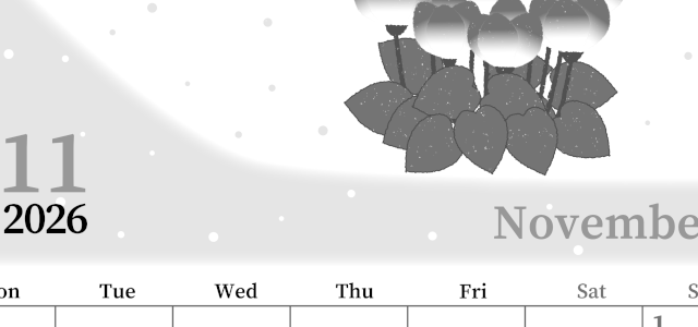 2026年11月縦型モノクロの月曜始まり シクラメンがおしゃれなイラストA4無料白黒カレンダー(2026-00391111)