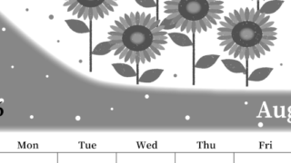 2026年8月縦型モノクロの日曜始まり 季節の花イラストのおしゃれA4無料白黒カレンダー(2026-00390810)