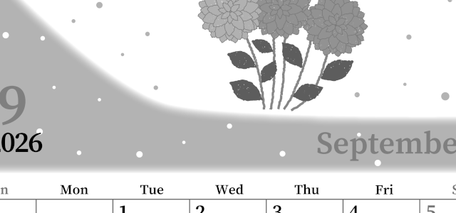 2026年9月縦型モノクロの日曜始まり マリーゴールドがおしゃれなイラストA4無料白黒カレンダー(2026-00390910)