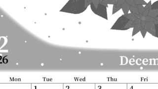 2026年12月縦型モノクロの日曜始まり ポインセチアがおしゃれなイラストA4無料白黒カレンダー(2026-00391210)