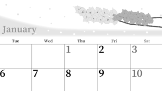 2026年1月横型モノクロの月曜始まり 花イラストのおしゃれA4無料白黒カレンダー(2026-00390101)