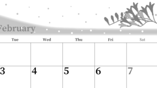 2026年2月横型モノクロの月曜始まり 花がおしゃれなイラストA4無料白黒カレンダー(2026-00390201)
