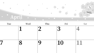 2026年4月横型モノクロの月曜始まり 春のイラストのおしゃれA4無料白黒カレンダー(2026-00390401)