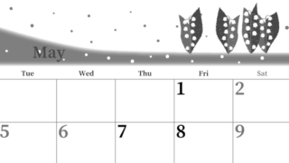 2026年5月横型モノクロの月曜始まり 草花イラストのおしゃれA4無料白黒カレンダー(2026-00390501)