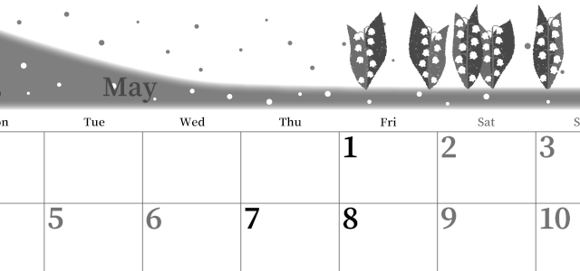 2026年5月横型モノクロの月曜始まり 草花イラストのおしゃれA4無料白黒カレンダー(2026-00390501)