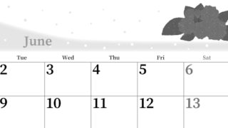 2026年6月横型モノクロの月曜始まり 薔薇イラストのおしゃれA4無料白黒カレンダー(2026-00390601)