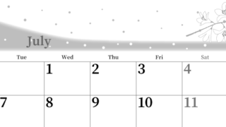 2026年7月横型モノクロの月曜始まり 白ユリのイラストがおしゃれなA4無料白黒カレンダー(2026-00390701)