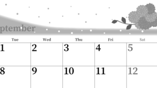 2026年9月横型モノクロの月曜始まり マリーゴールドがおしゃれなイラストA4無料白黒カレンダー(2026-00390901)