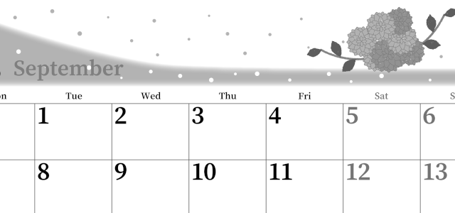 2026年9月横型モノクロの月曜始まり マリーゴールドがおしゃれなイラストA4無料白黒カレンダー(2026-00390901)