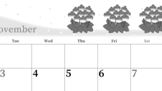 2026年11月横型モノクロの月曜始まり シクラメンがおしゃれなイラストA4無料白黒カレンダー(2026-00391101)