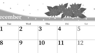 2026年12月横型モノクロの月曜始まり ポインセチアがおしゃれなイラストA4無料白黒カレンダー(2026-00391201)