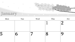 2026年1月横型モノクロの日曜始まり 花イラストのおしゃれA4無料白黒カレンダー(2026-00390100)