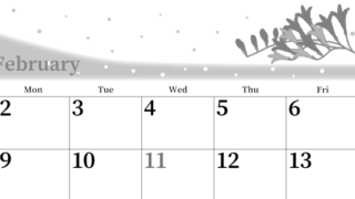 2026年2月横型モノクロの日曜始まり 黄色花がおしゃれなイラストA4無料白黒カレンダー(2026-00390200)