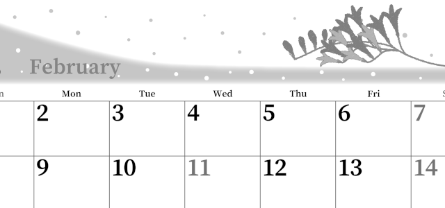 2026年2月横型モノクロの日曜始まり 黄色花がおしゃれなイラストA4無料白黒カレンダー(2026-00390200)