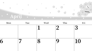 2026年4月横型モノクロの日曜始まり 春のイラストのおしゃれA4無料白黒カレンダー(2026-00390400)