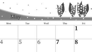 2026年5月横型モノクロの日曜始まり 草花イラストのおしゃれA4無料白黒カレンダー(2026-00390500)