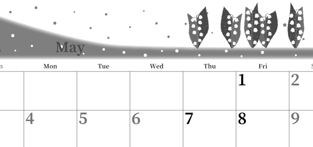 2026年5月横型モノクロの日曜始まり 草花イラストのおしゃれA4無料白黒カレンダー(2026-00390500)