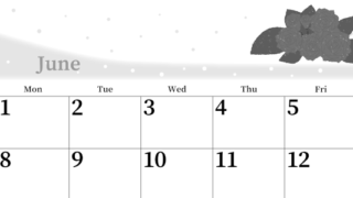 2026年6月横型モノクロの日曜始まり 薔薇イラストのおしゃれA4無料白黒カレンダー(2026-00390600)