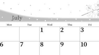 2026年7月横型モノクロの日曜始まり 白ユリのイラストがおしゃれなA4無料白黒カレンダー(2026-00390700)