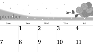 2026年9月横型モノクロの日曜始まり マリーゴールドがおしゃれなイラストA4無料白黒カレンダー(2026-00390900)