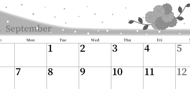 2026年9月横型モノクロの日曜始まり マリーゴールドがおしゃれなイラストA4無料白黒カレンダー(2026-00390900)