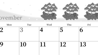 2026年11月横型モノクロの日曜始まり シクラメンがおしゃれなイラストA4無料白黒カレンダー(2026-00391100)