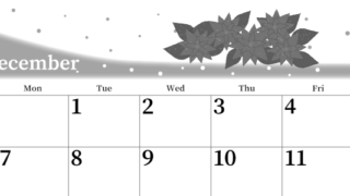 2026年12月横型モノクロの日曜始まり ポインセチアがおしゃれなイラストA4無料白黒カレンダー(2026-00391200)