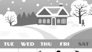 2026年1月縦型モノクロの月曜始まり 北欧デザインイラストのかわいいA4無料白黒カレンダー(2026-00400111)